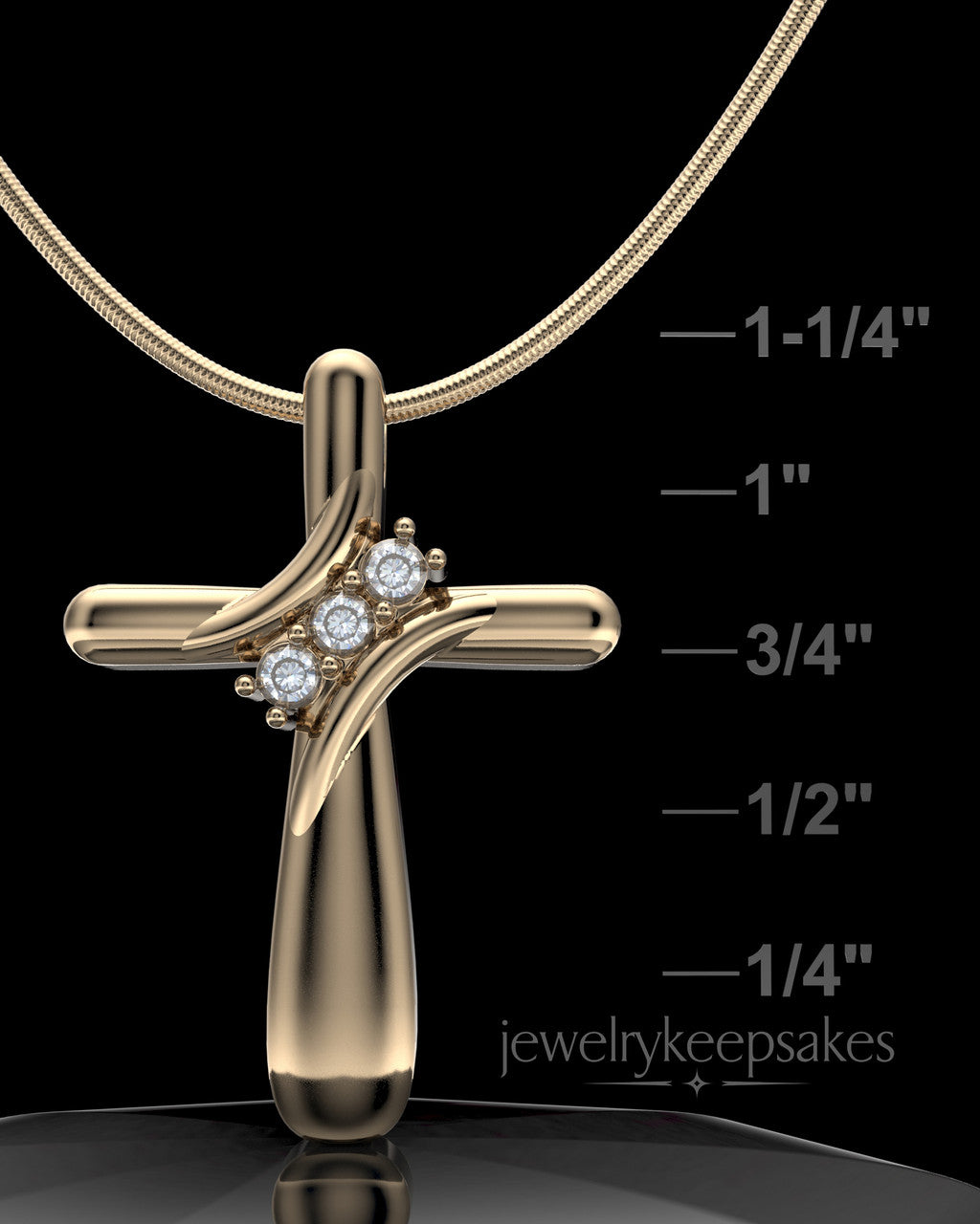 Solid 14K Gold Elegant Cross Permanently Sealed Waterproof Cremation Pendant