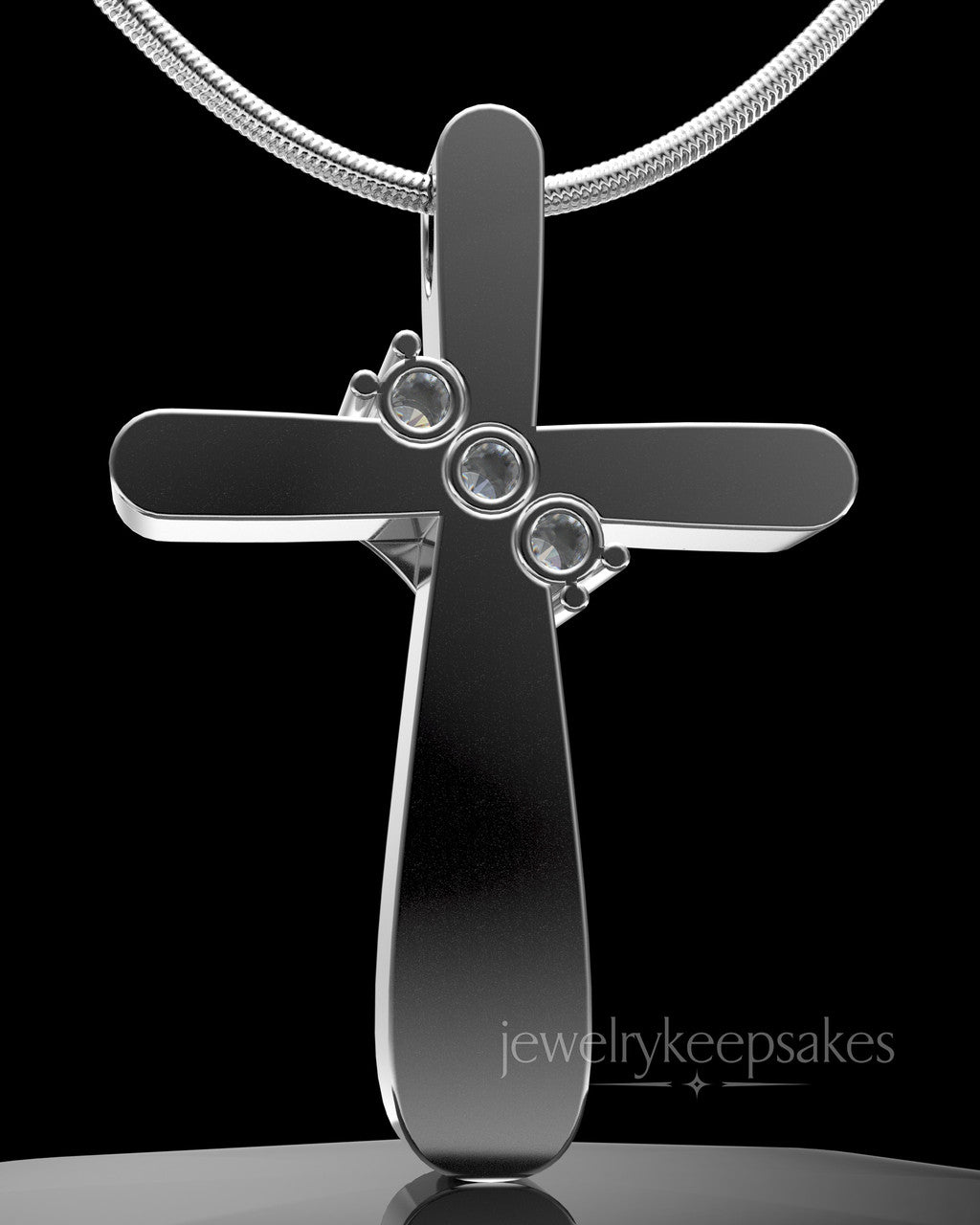 Solid 14k White Gold Elegant Cross Permanently Sealed Waterproof Cremation Pendant