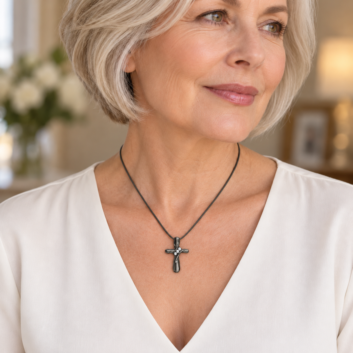 Black Plated Elegant Cross Cremation Pendant