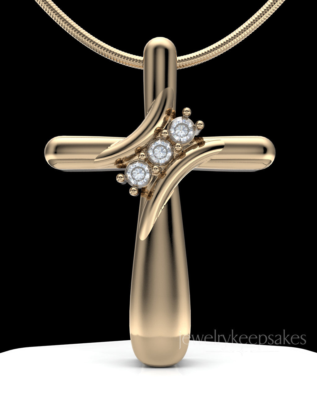 Solid 14K Gold Elegant Cross Permanently Sealed Waterproof Cremation Pendant