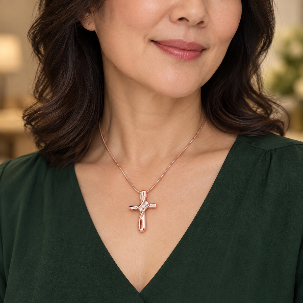 Rose Gold Elegant Cross Cremation Pendant