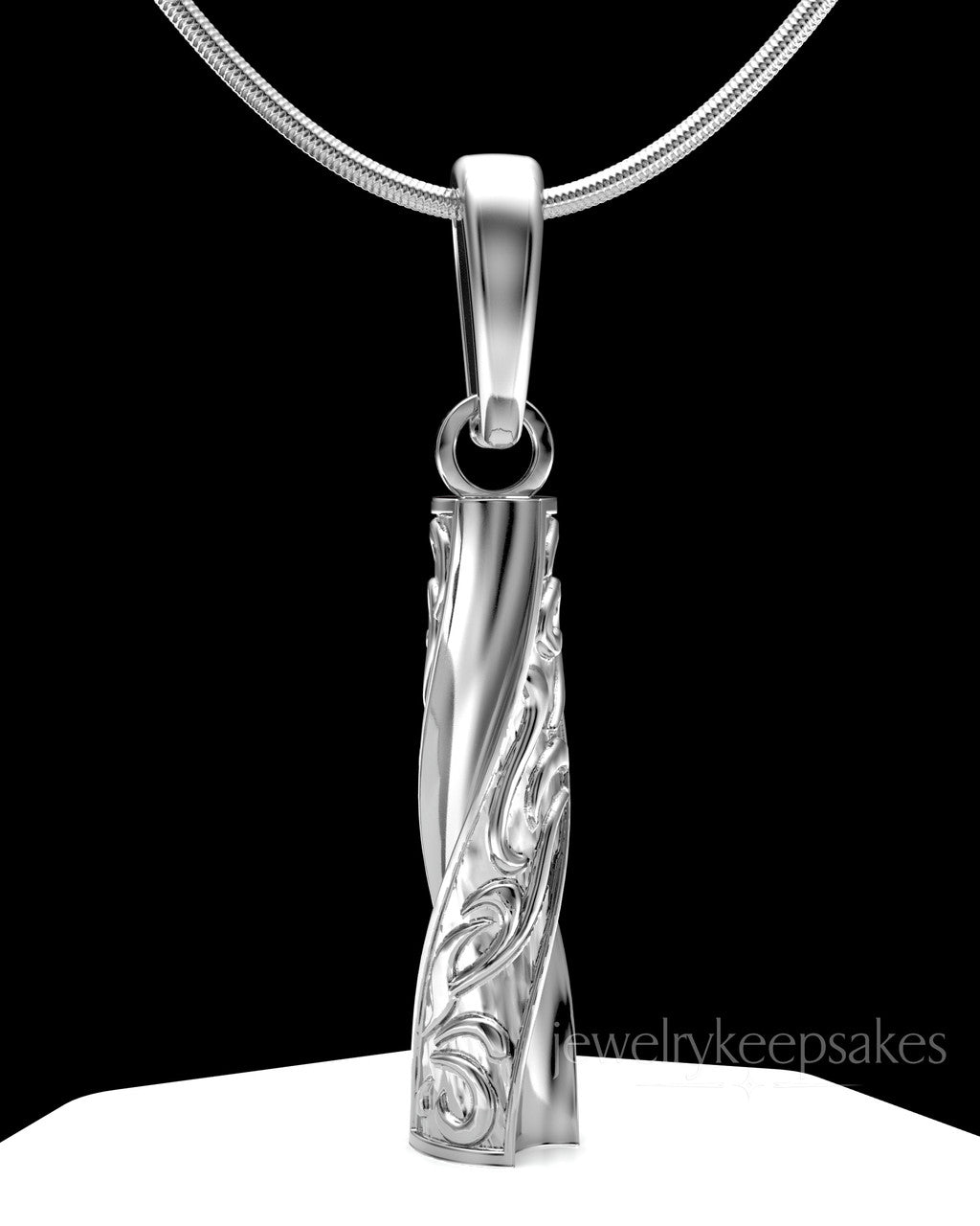 Solid 14k White Gold Turned Cylinder Permanently Sealed Waterproof Cremation Jewelry
