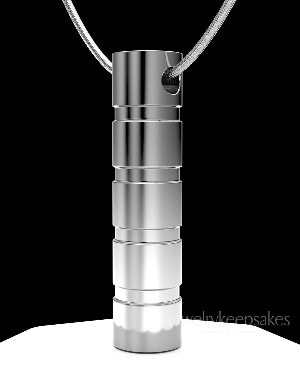 Solid 14K White Gold Stacked Cylinder Permanently Sealed Waterproof Cremation Pendant