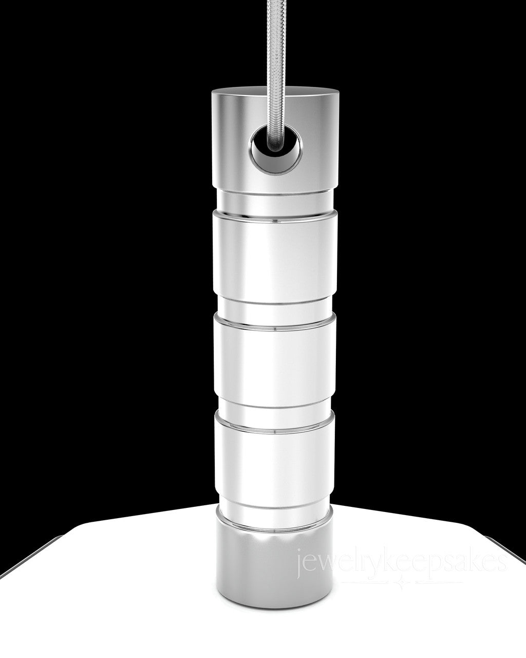Solid 14K White Gold Stacked Cylinder Permanently Sealed Waterproof Cremation Pendant