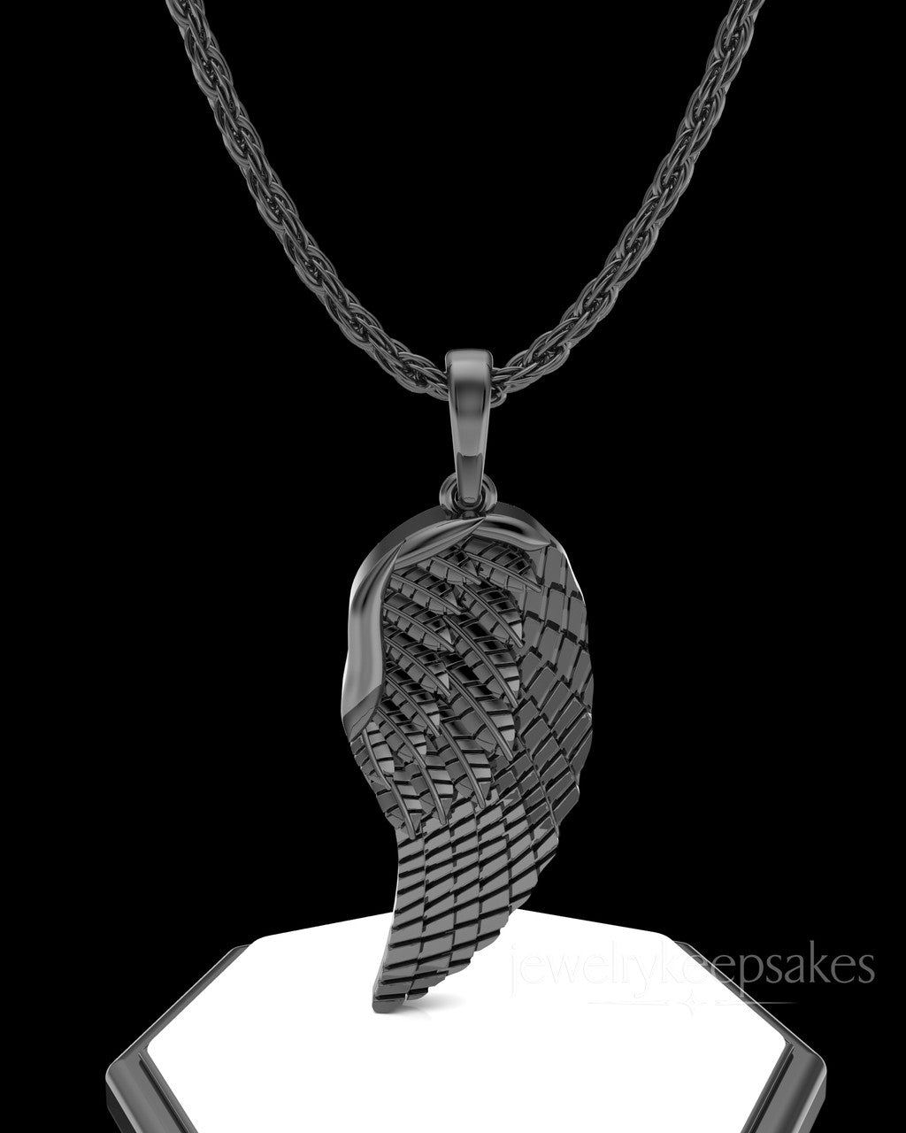 Black Plated Feathers Permanently Sealed Waterproof Cremation Pendant