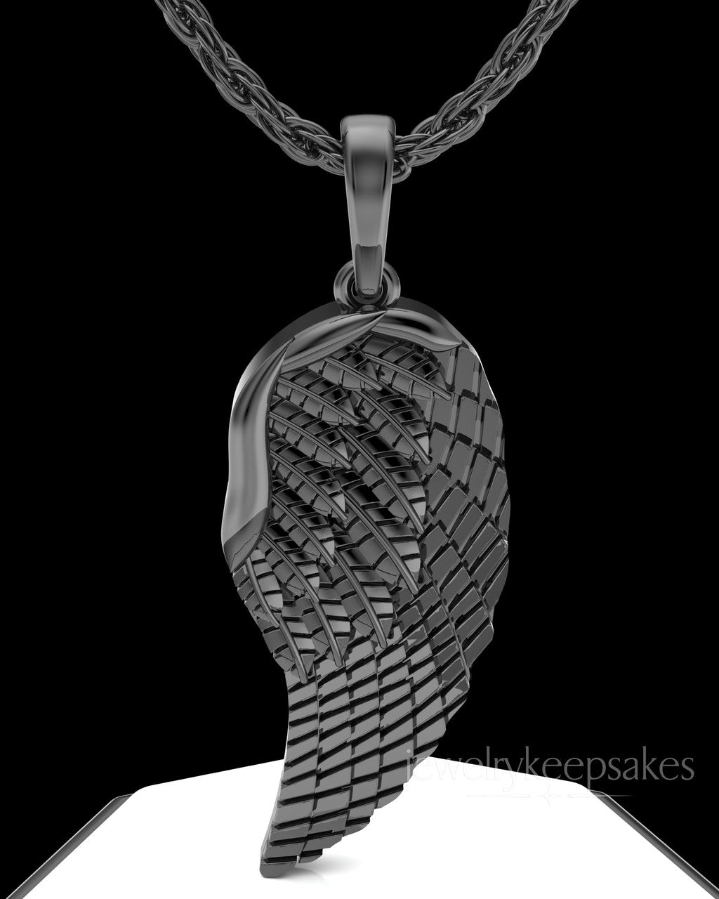 Black Plated Feathers Permanently Sealed Waterproof Cremation Pendant
