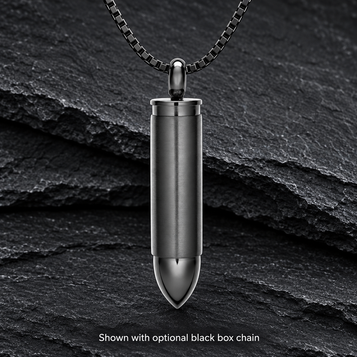 Engravable Black Bullet Cremation Pendant Stainless Steel