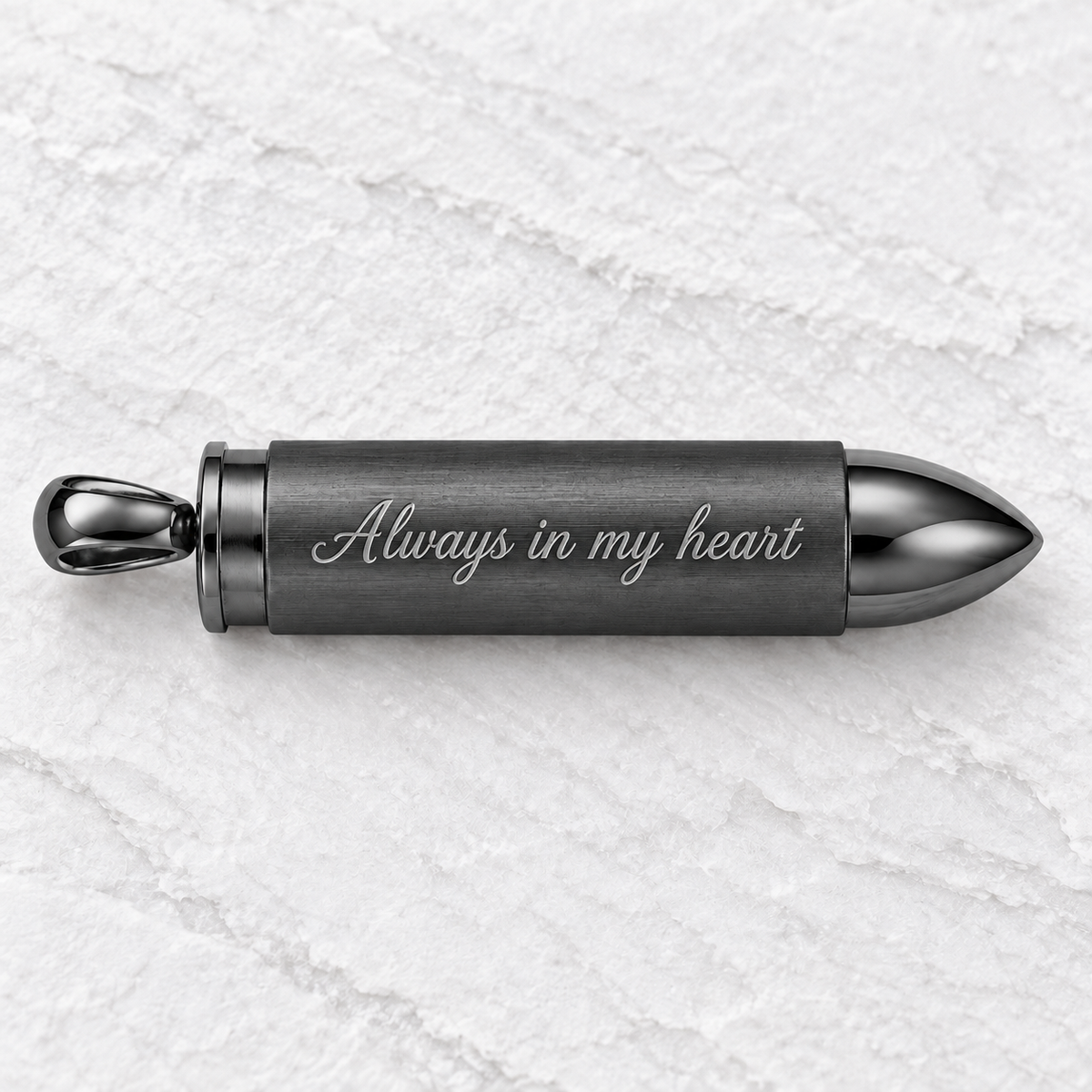 Engravable Black Bullet Cremation Pendant Stainless Steel