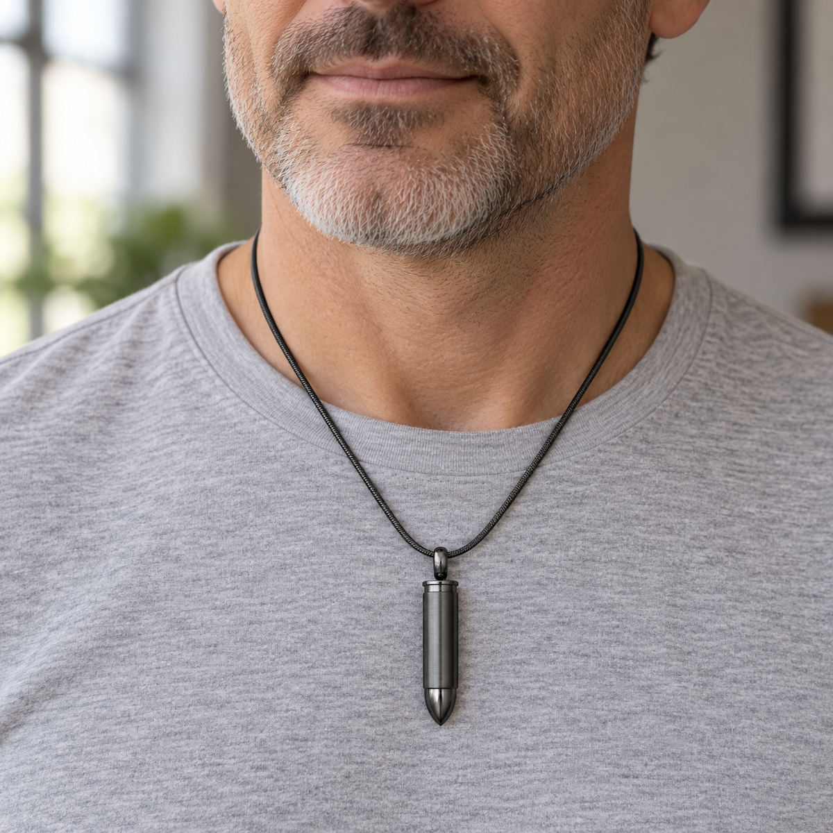 Engravable Black Bullet Cremation Pendant Stainless Steel