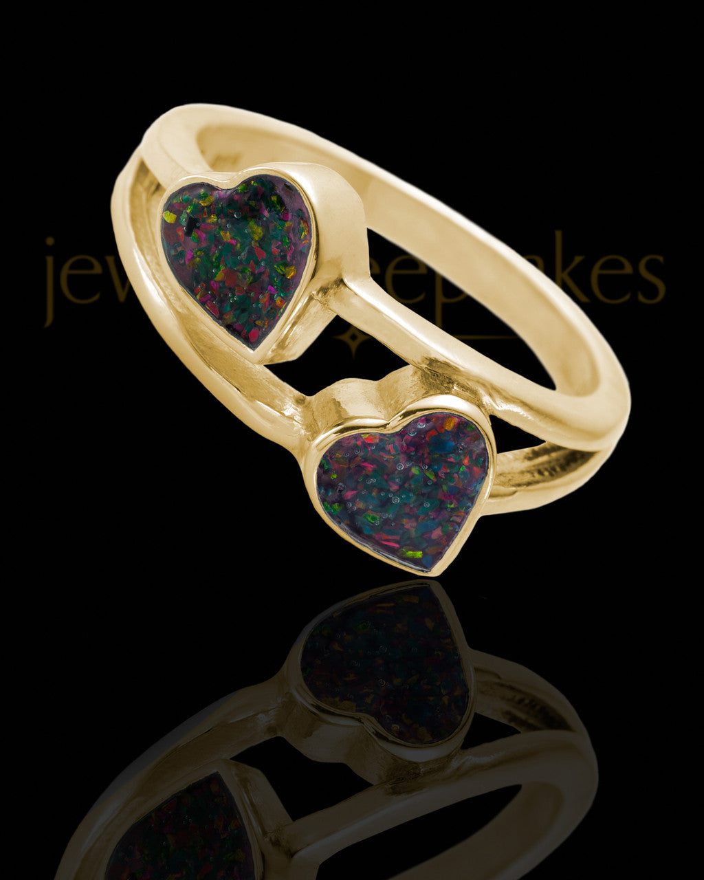 Solid 14K Gold Ladies Finchley Black Blaze Opal Ash Ring
