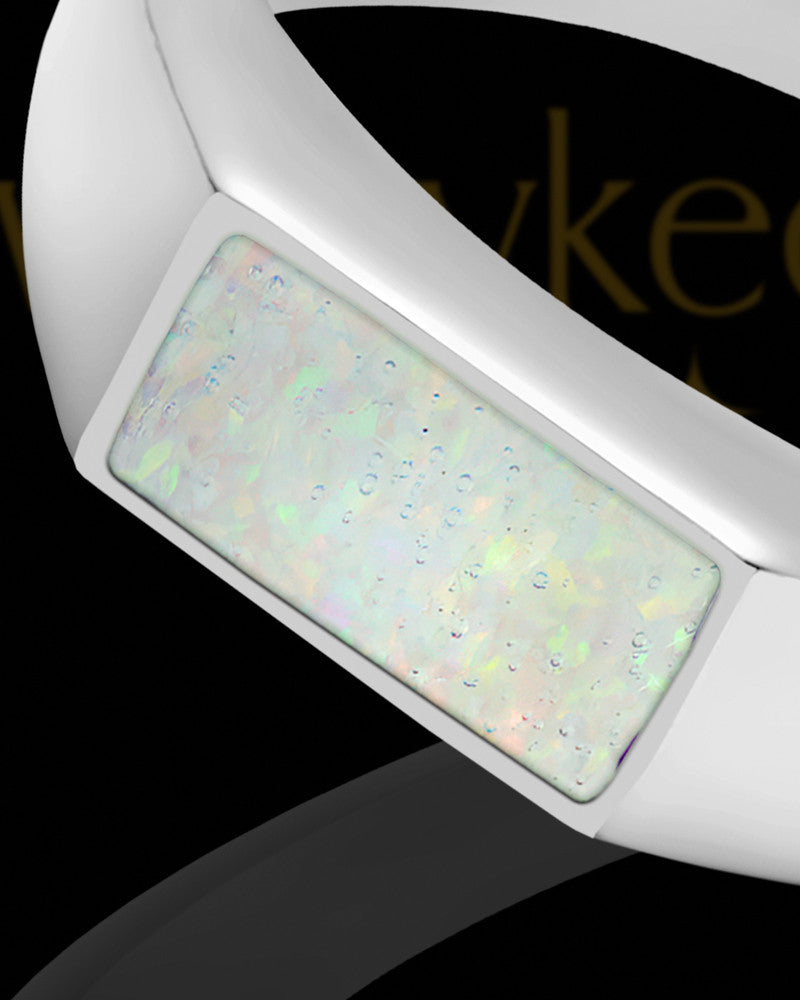 Men's Tacoma Crushed Linen Opal Silver Ash Ring