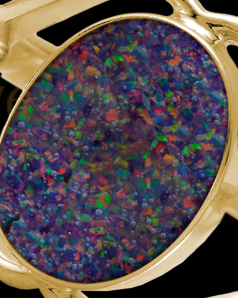 Solid 14K Gold Ladies Yardley Black Blaze Opal Ash Ring