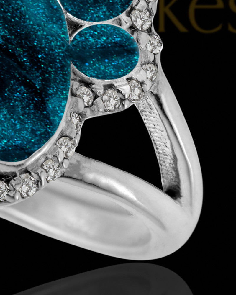 Ladies My Best Friend Paw Print with Teal Silver Ash Ring