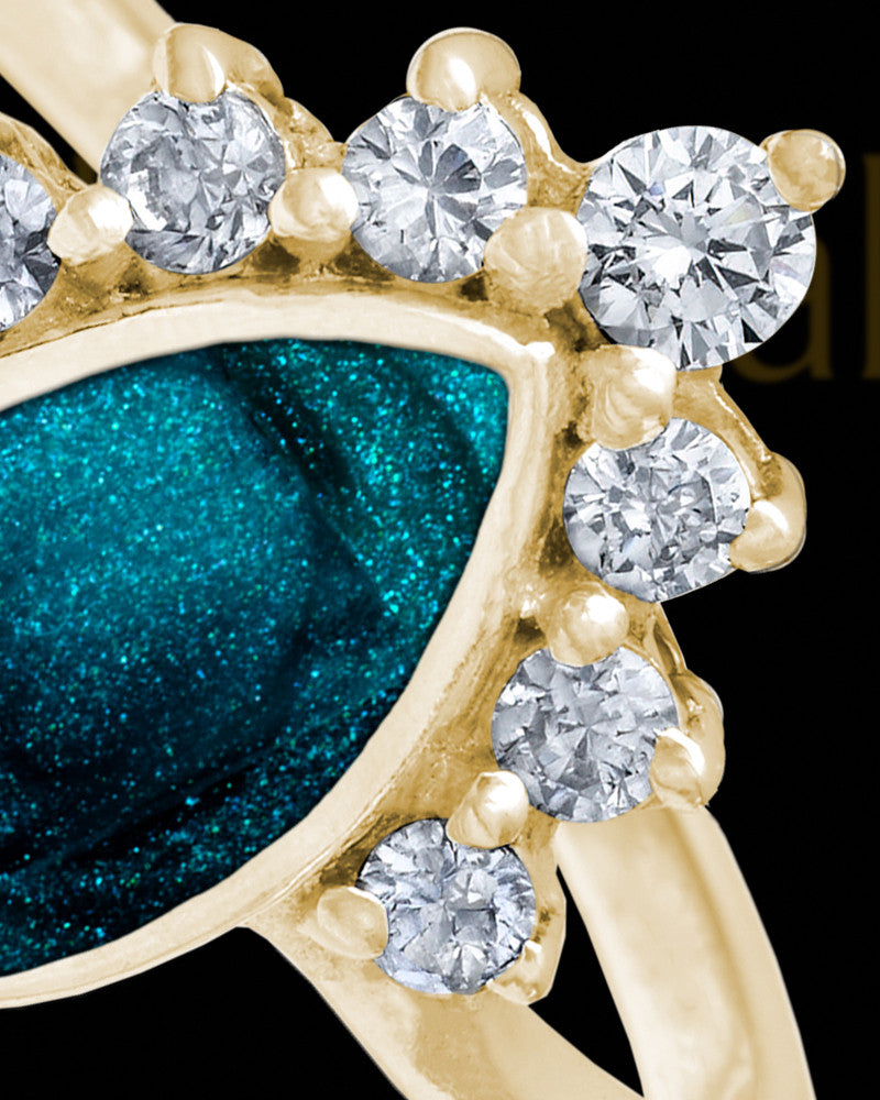 Solid 14K Gold Ladies Loyola with Teal Ash Ring