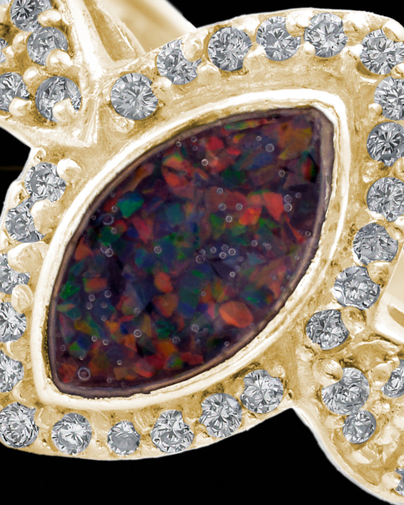 Solid 14K Gold Ladies Prentiss Black Blaze Opal Ash Ring
