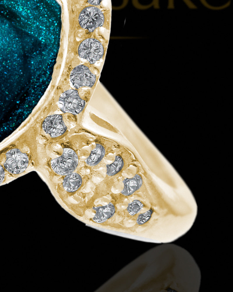 Solid 14K Gold Ladies Prentiss with Teal Ash Ring