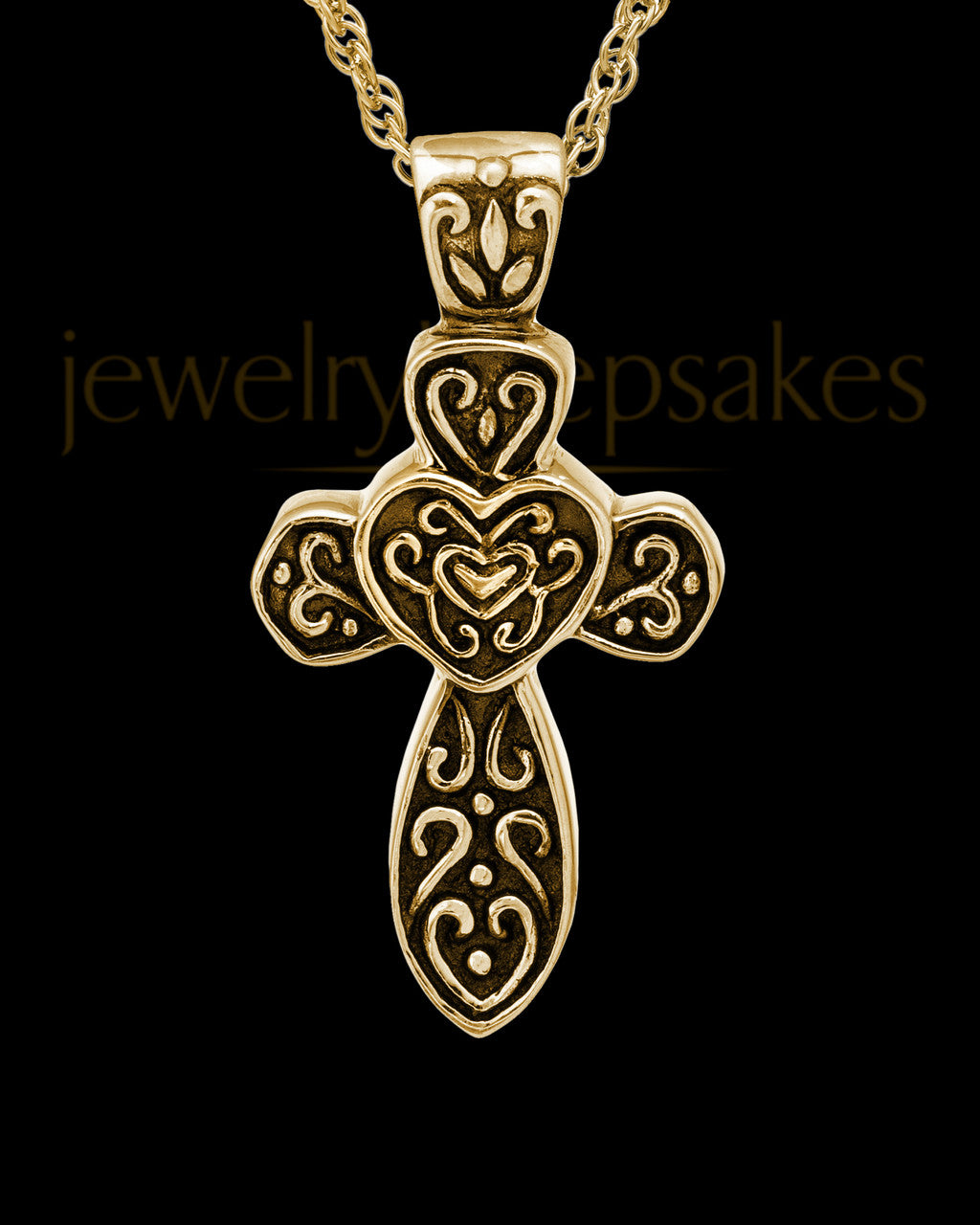 Cremation Pendant 14K Gold Cathedral Cross Keepsake