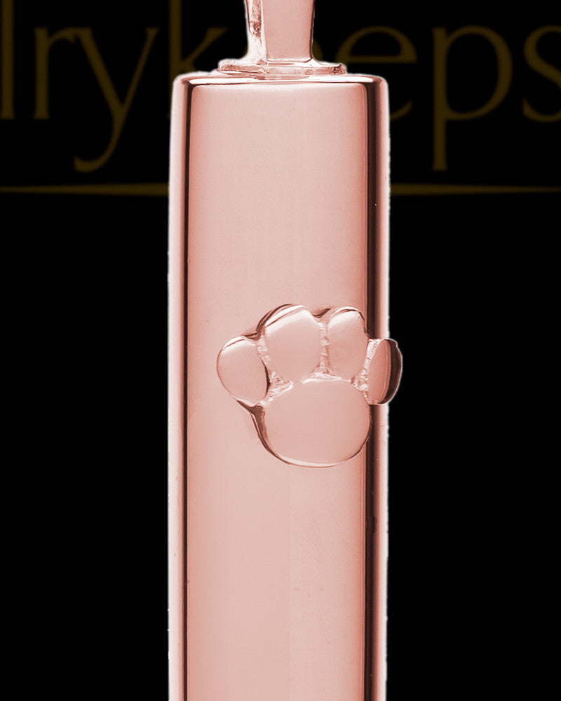 Pet Necklace Urn 14K Rose Gold Raised Paw Cylinder