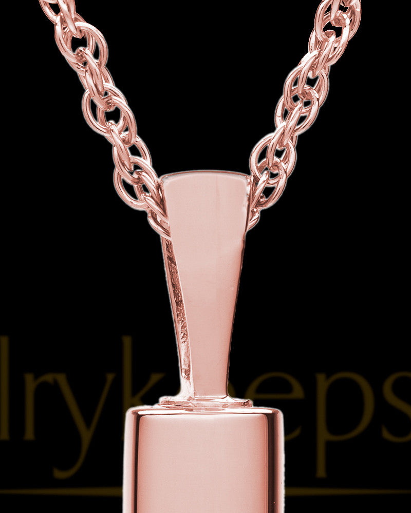 Pet Necklace Urn 14K Rose Gold Raised Paw Cylinder