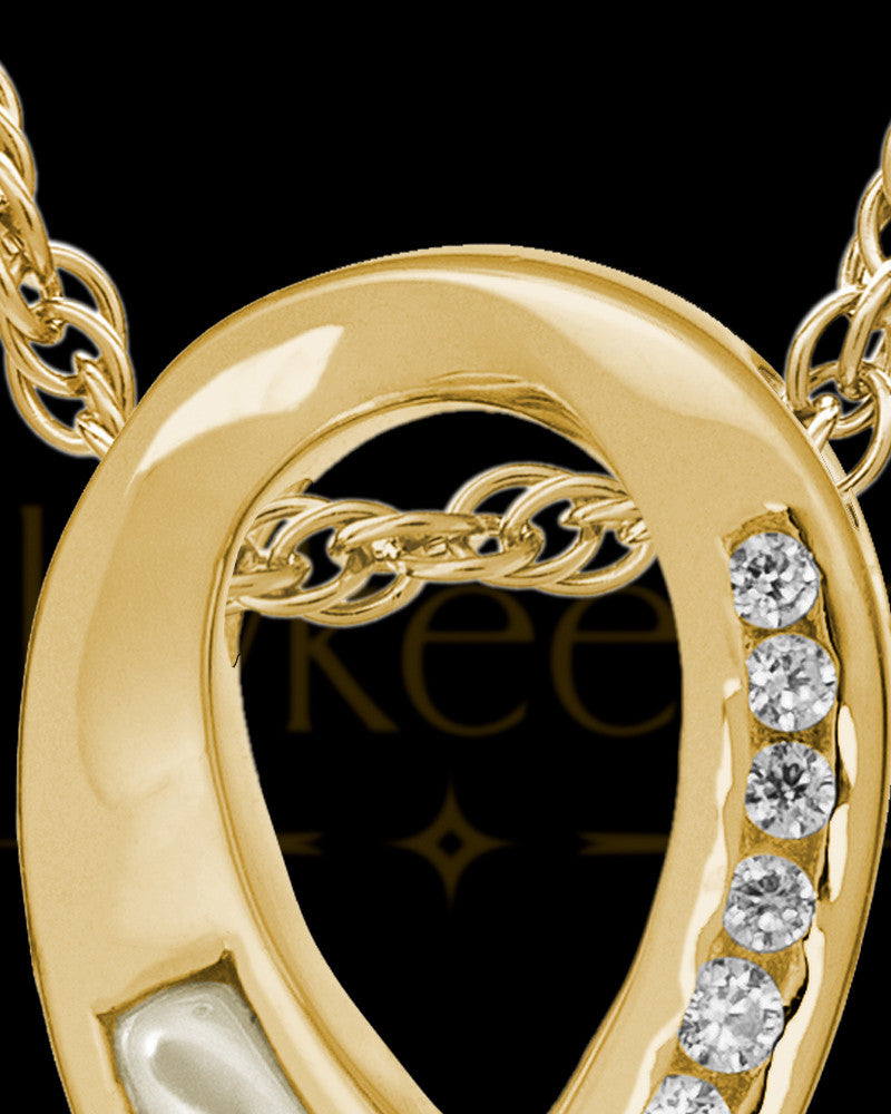Cremation Locket Gold Plated Pearly Ribbon Keepsake