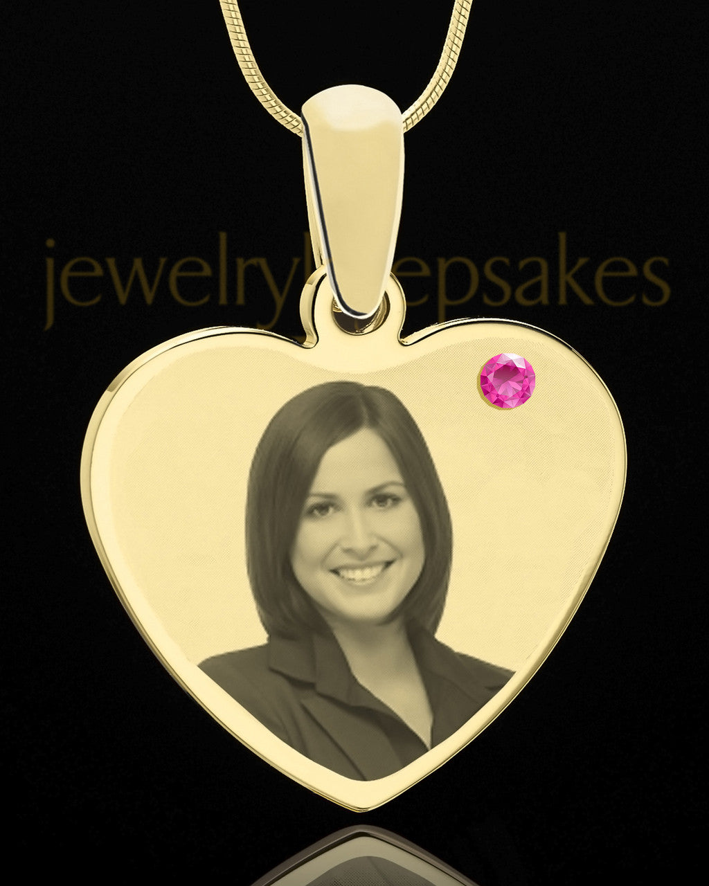 October Gold Heart Photo Engraved Pendant