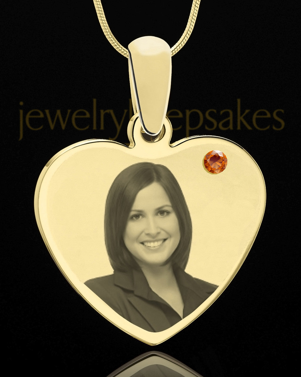 November Gold Heart Photo Engraved Pendant
