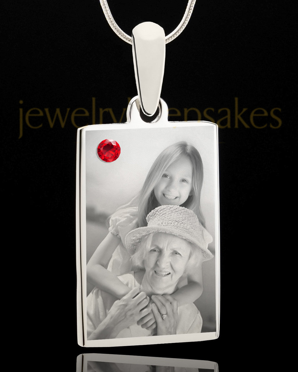 Photo Engraved July Birthstone Rectangle Pendant