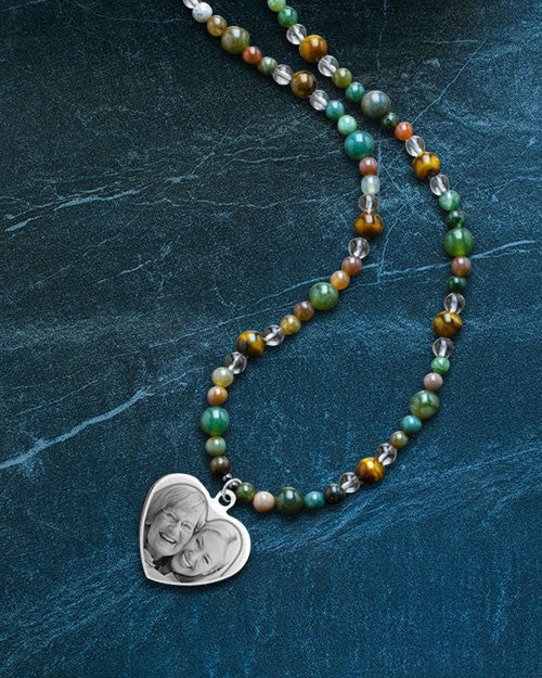 Meadow Heart Photo Engraved Bead Necklace