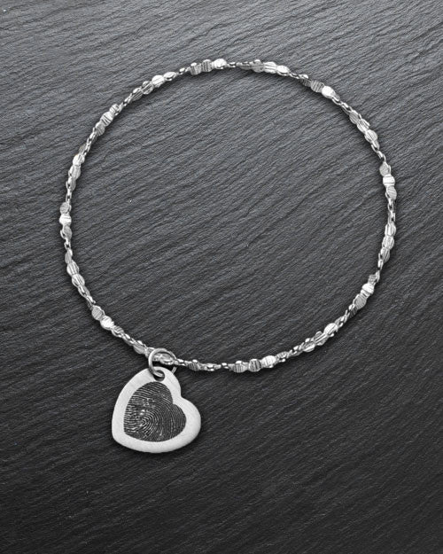 Heart Brushed Stainless Thumbprint Luxury Bracelet