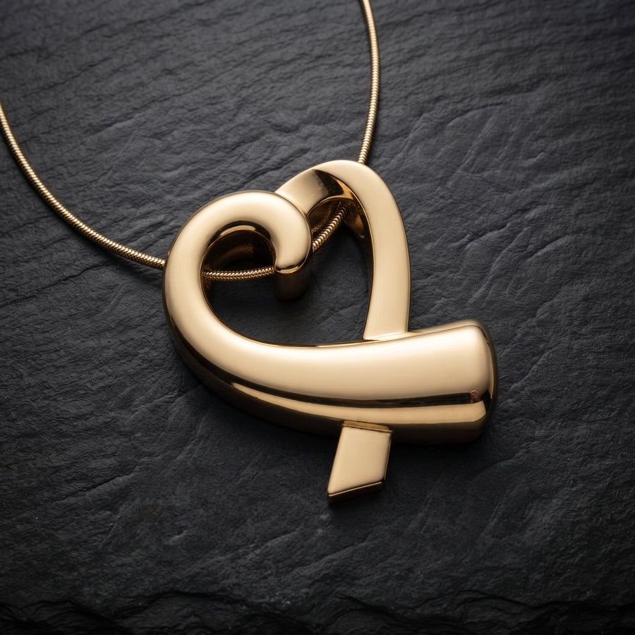 Solid 14k Gold Ribboned Heart