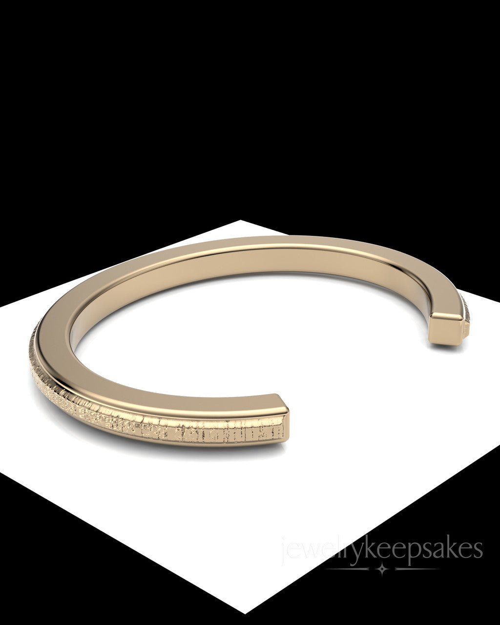 Solid 14k Gold Textured Cuff Permanently Sealed Waterproof Cremation Bracelet
