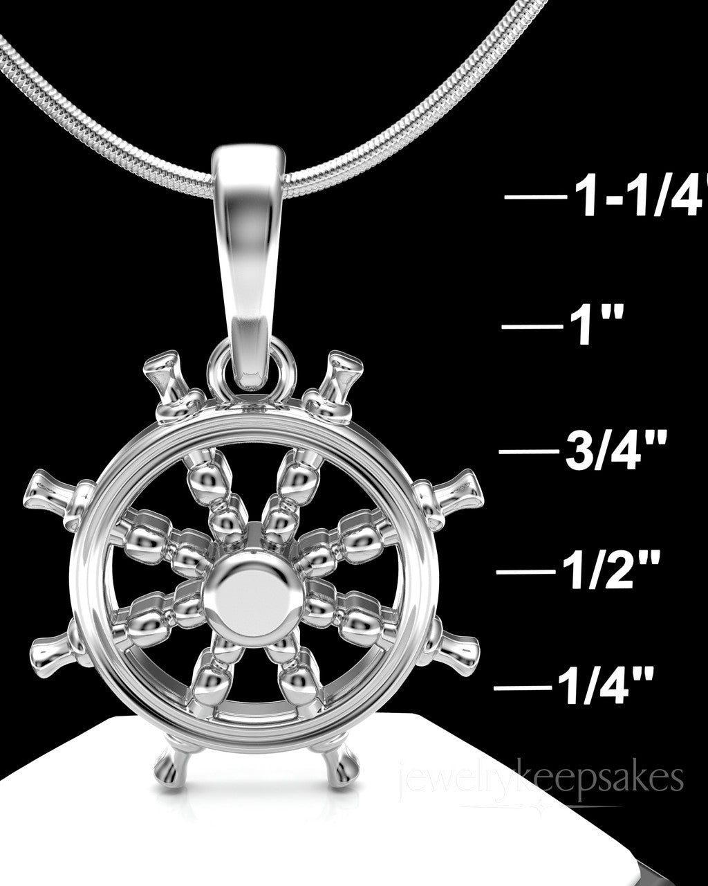 Solid 14K White Gold Ships Wheel Permanently Sealed Waterproof Cremation Pendant