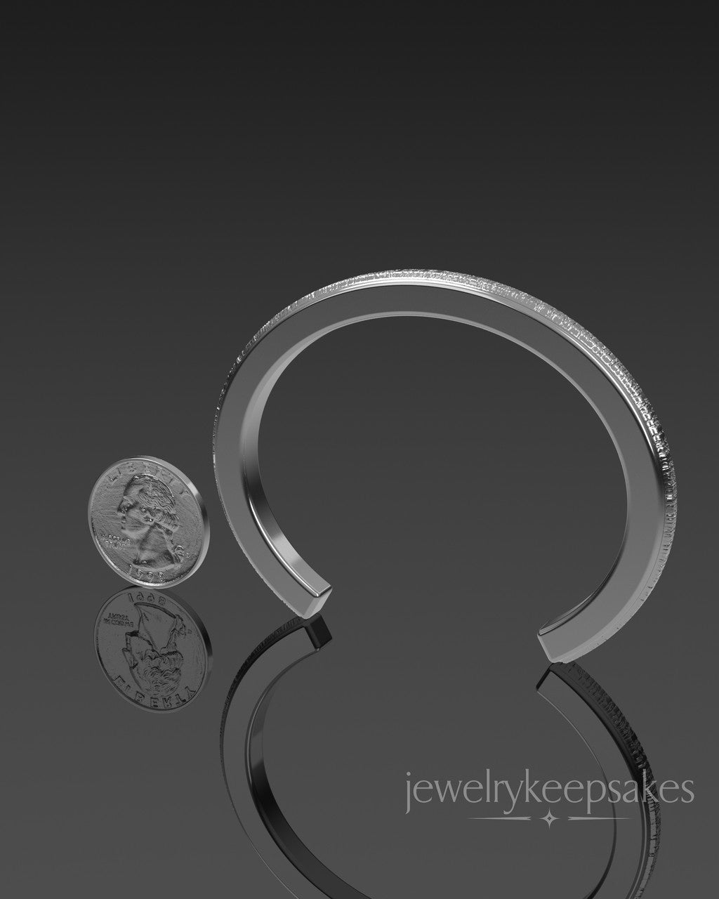 Solid 14k White Gold Textured Cuff Permanently Sealed Waterproof Cremation Bracelet