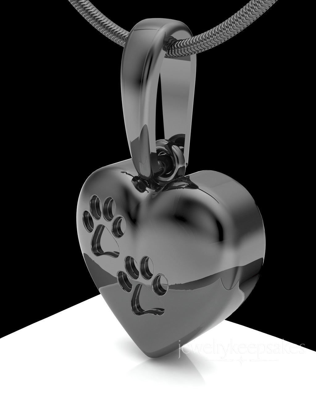 Black Plated Heart with Paws Permanently Sealed Waterproof Cremation Pendant