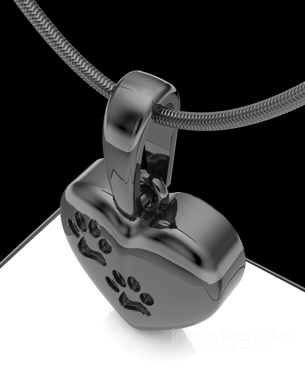 Black Plated Heart with Paws Permanently Sealed Waterproof Cremation Pendant