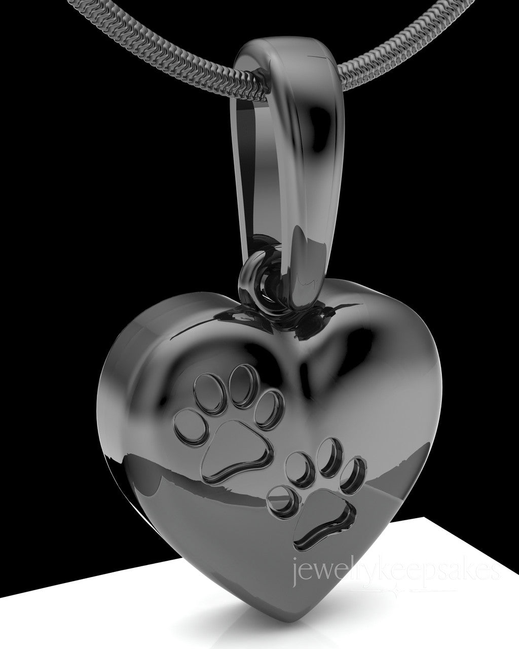 Black Plated Heart with Paws Permanently Sealed Waterproof Cremation Pendant