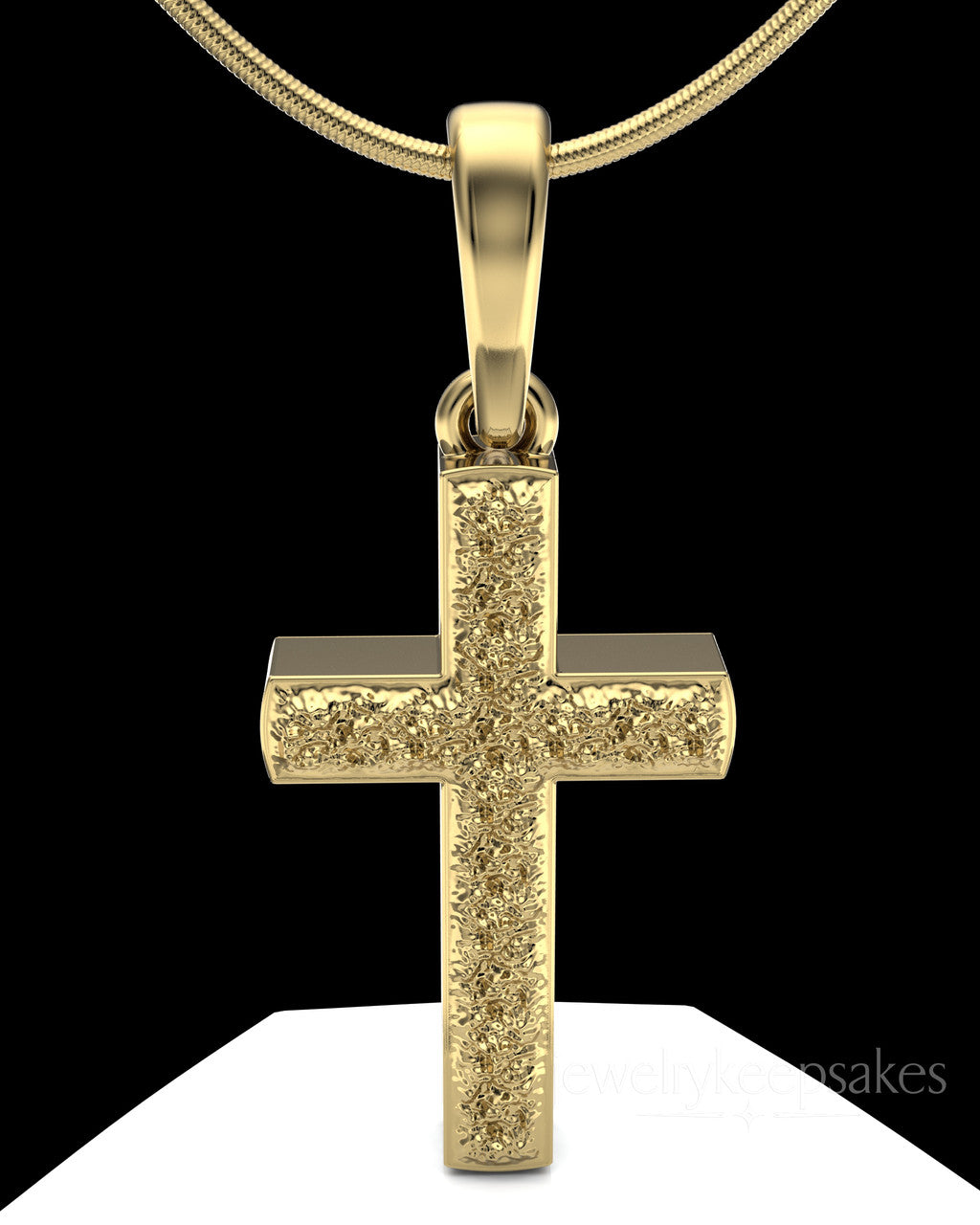 Gold Plated Textured Cross Permanently Sealed Waterproof Cremation Pendant