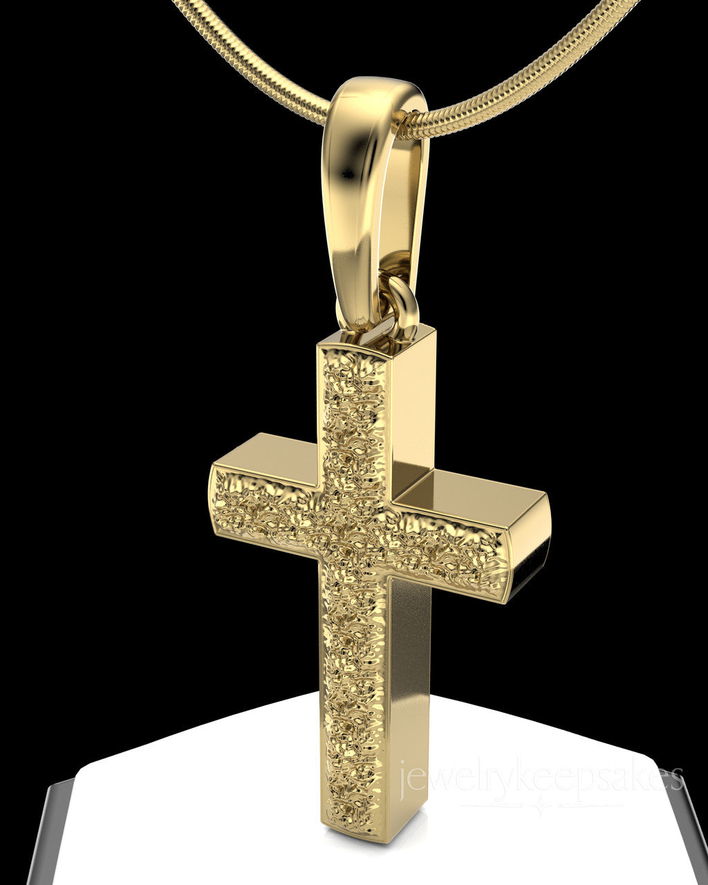 Gold Plated Textured Cross Permanently Sealed Waterproof Cremation Pendant
