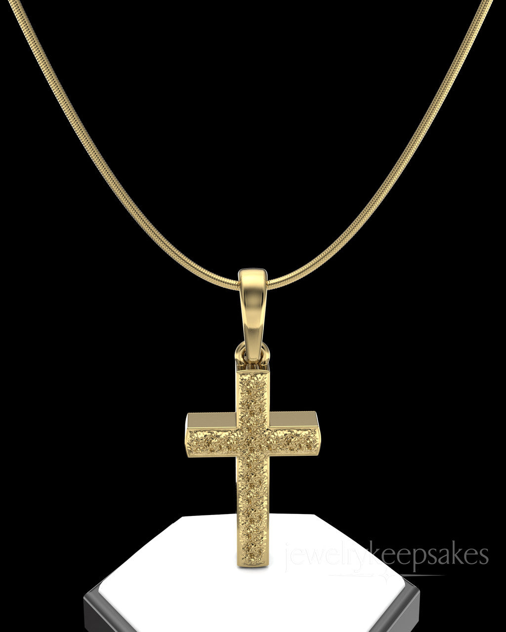 Gold Plated Textured Cross Permanently Sealed Waterproof Cremation Pendant
