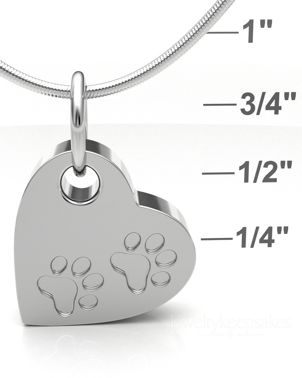 Solid 14k White Gold Heart & Paws Permanently Sealed Waterproof Cremation Pendant