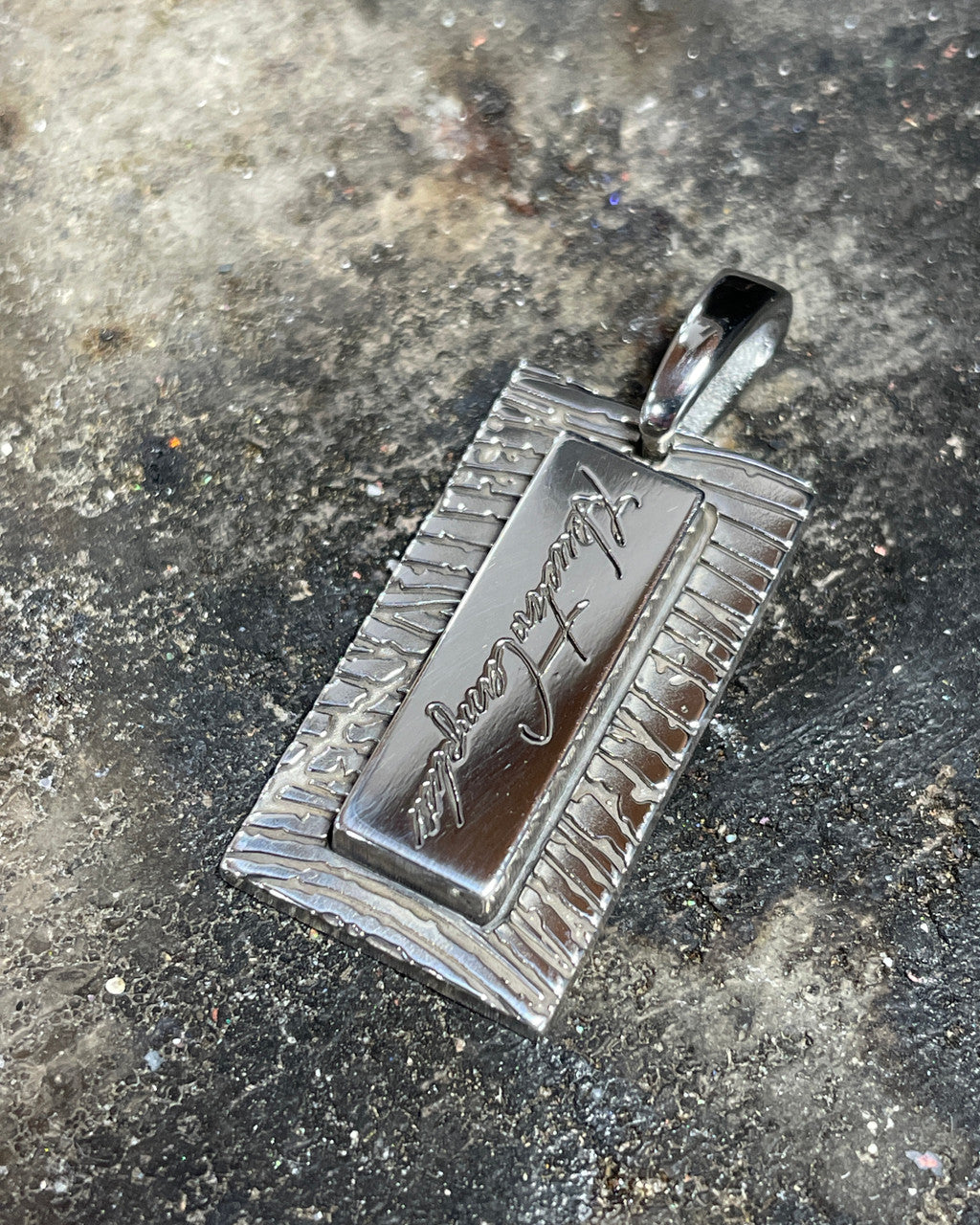 Sterling Silver Rectangle Signature Thumbprint Pendant