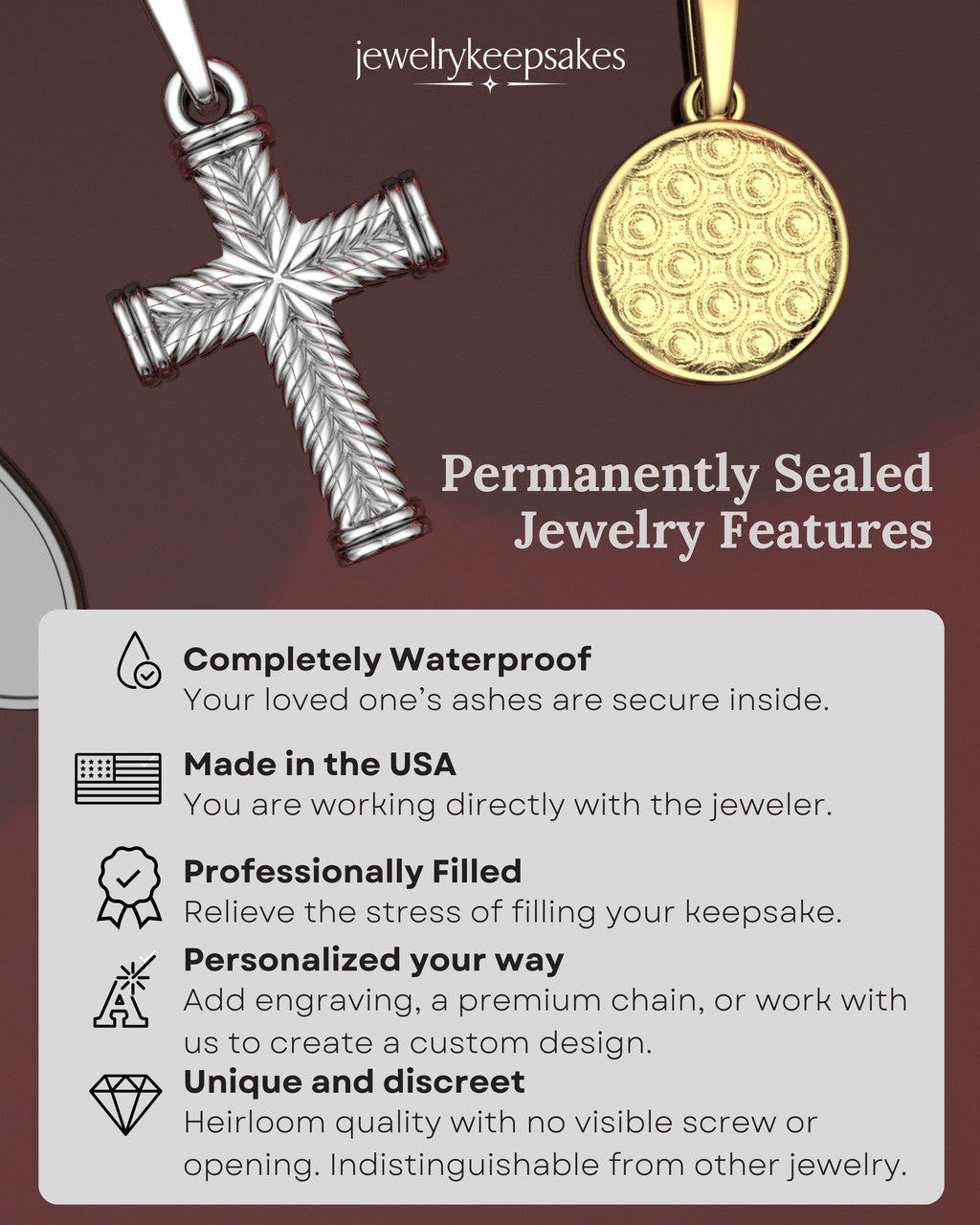 Solid 14k Gold Braided Cross Permanently Sealed Waterproof Keepsake Jewelry
