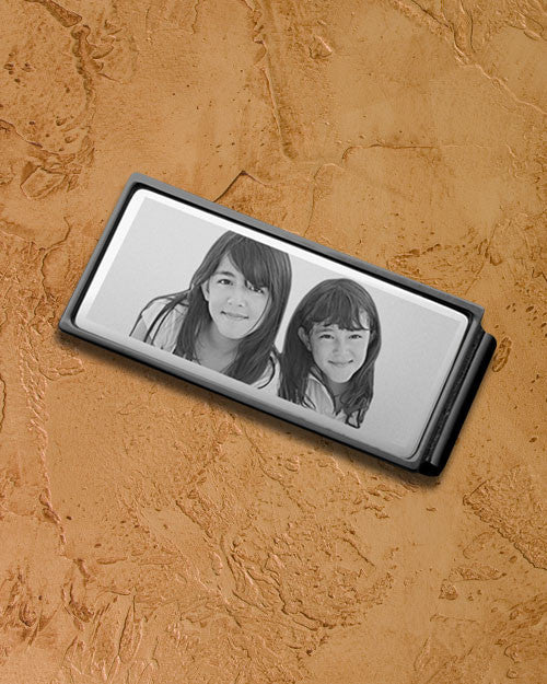 Silver on Black Photo Engraved Money Clip