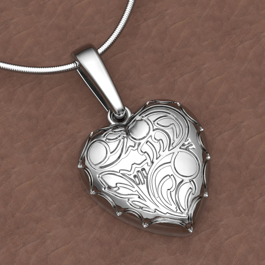 Solid 14K White Gold Etched Heart