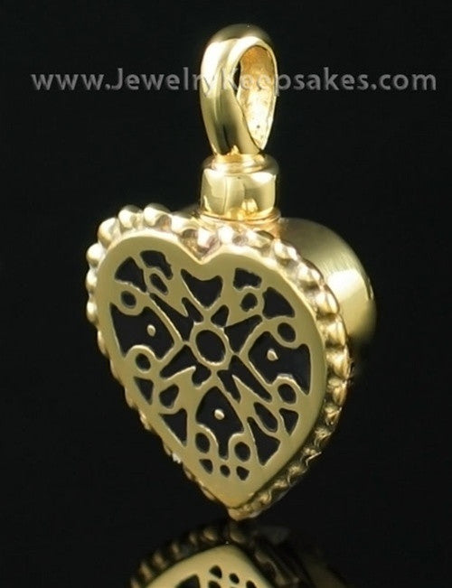 Cremation Pendant Filigree Heart - Gold Plated