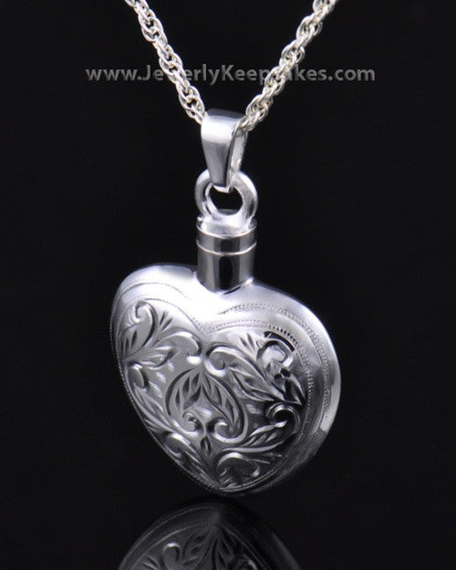 Memorial Locket Etched Heart - Sterling Silver