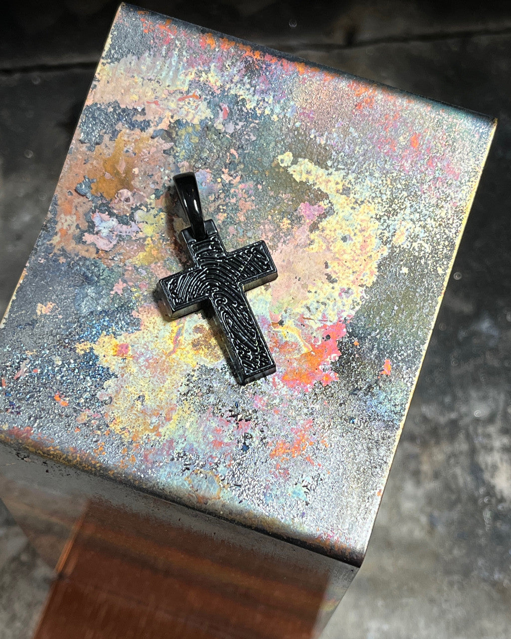 Personalized Black Plated Cross Thumbprint Pendant Sterling Silver