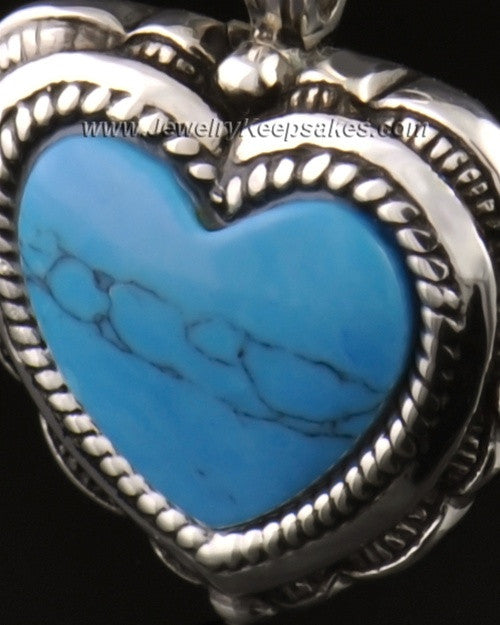 Cremation Heart 14k White Gold Turquoise Pendant