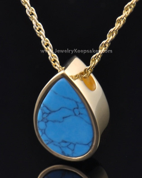 Cremation Teardrop Gold Plated Turquoise Pendant