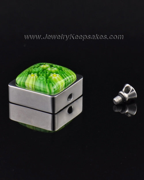 Stainless Steel Emerald Isle Square Keepsake Pendant